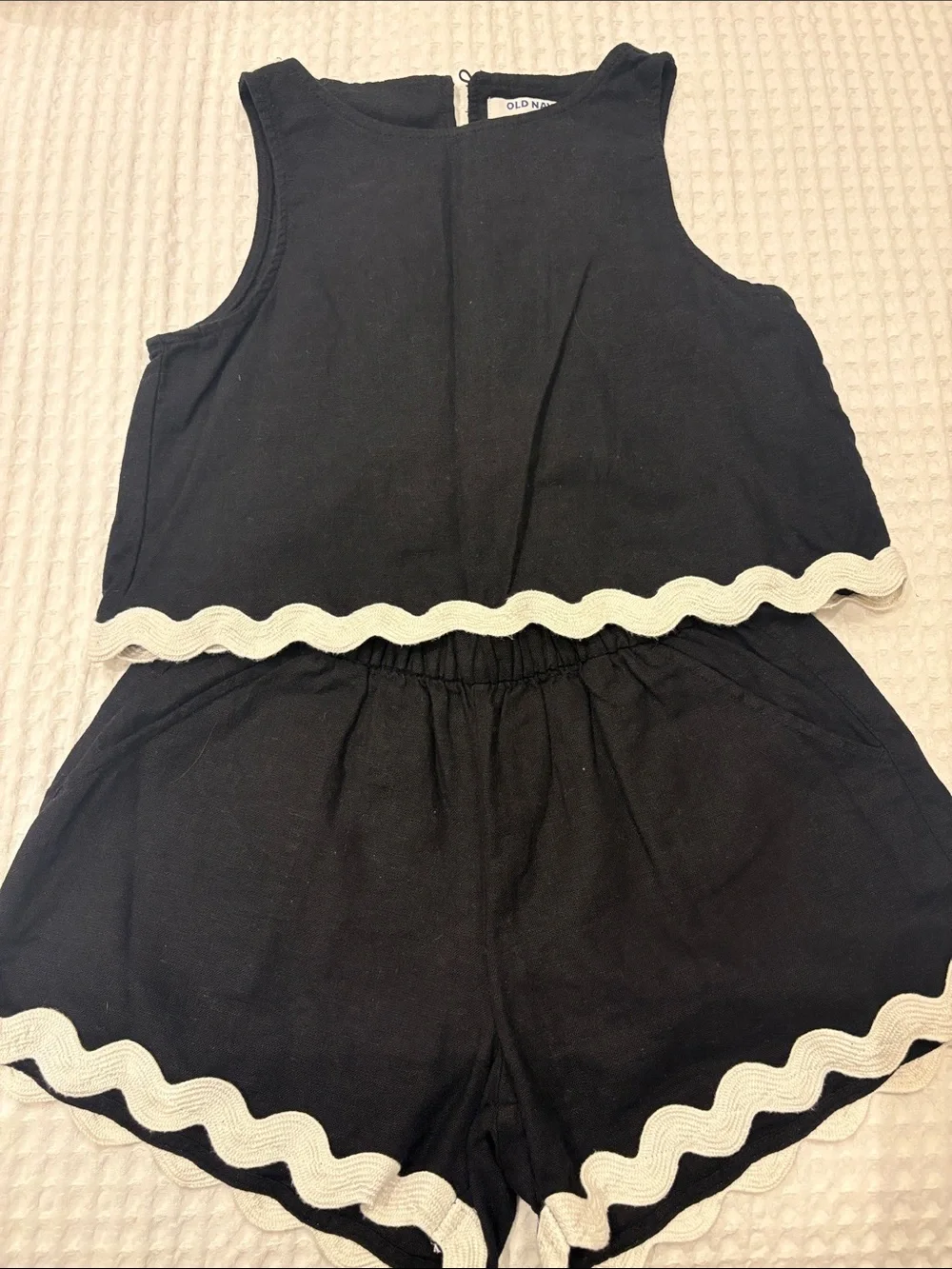 Old Navy Black Tank & Shorts Set with Cream Scallop Trim